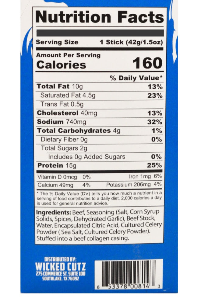 Wicked Cutz Beef Sticks Nutrition Facts