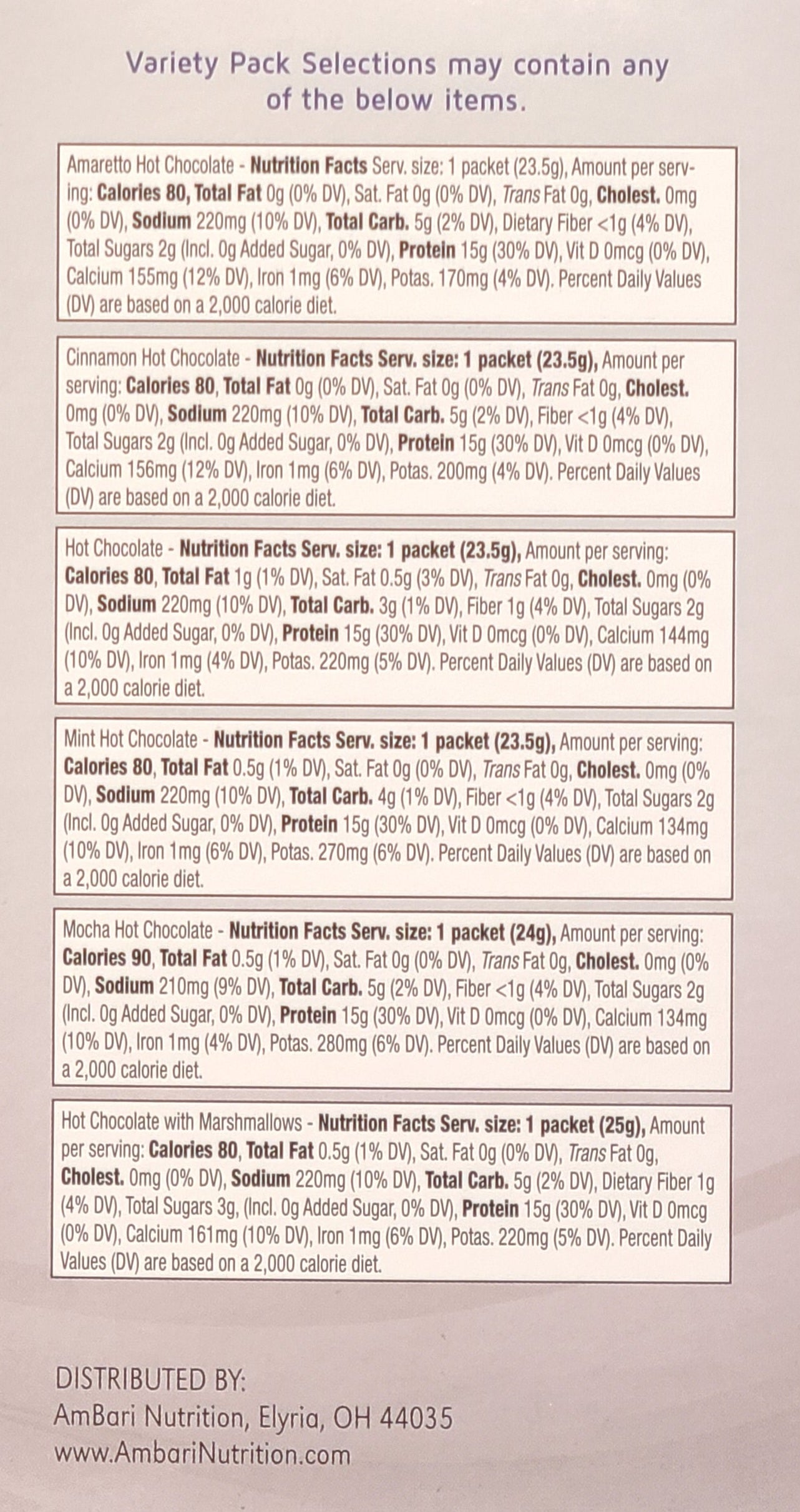 Variety Hot Chocolates